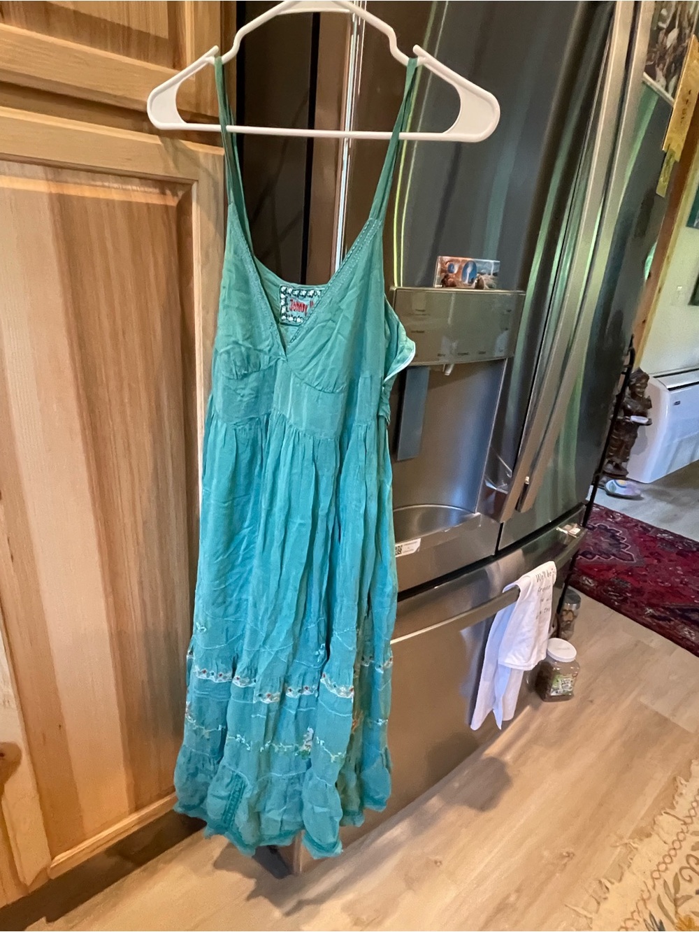 Johnny Was Teal Tiered Slip Maxi Dress